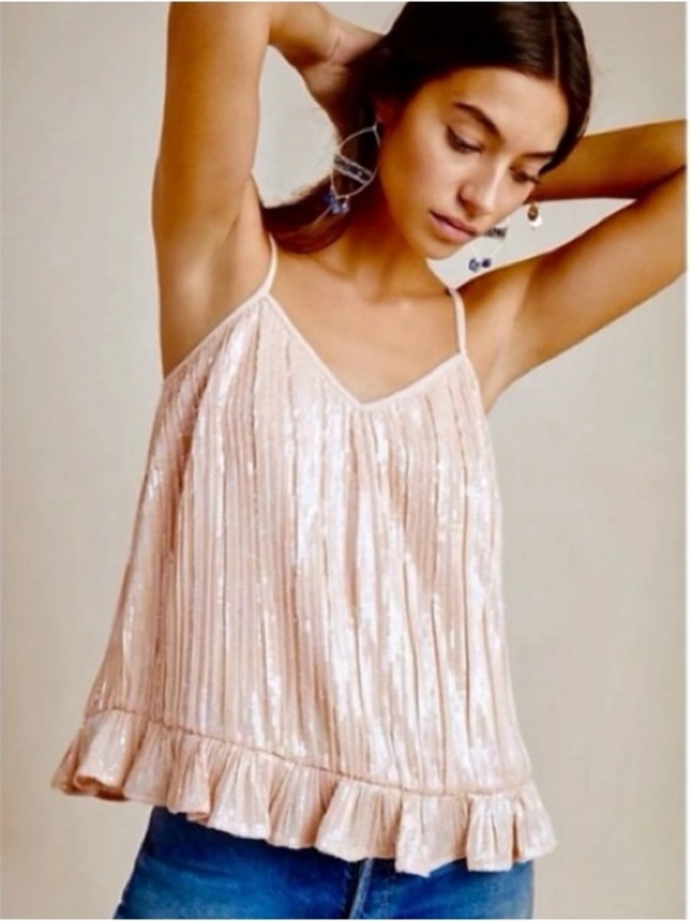 By Anthropologie Amelie sequin camisole pink tank top blouse ruffle plus size14
